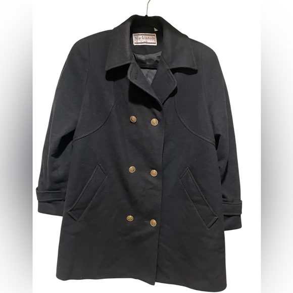 Mackintosh 100% Wool Black Double Breasted Coat with Gold Buttons Women Size 6 - Picture 1 of 5